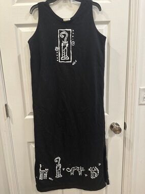 Vintage cite maxi dress sleeveless cat size L side slit 90s EUC
